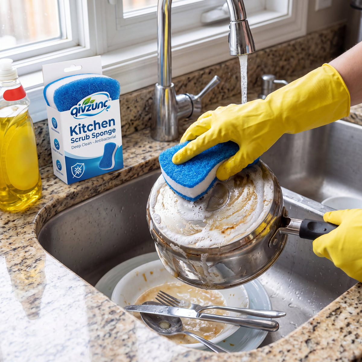 𝒒𝒊𝒗𝒛𝒖𝒏𝒓™ Dual-Layer Kitchen Scrub Sponge — product image 3